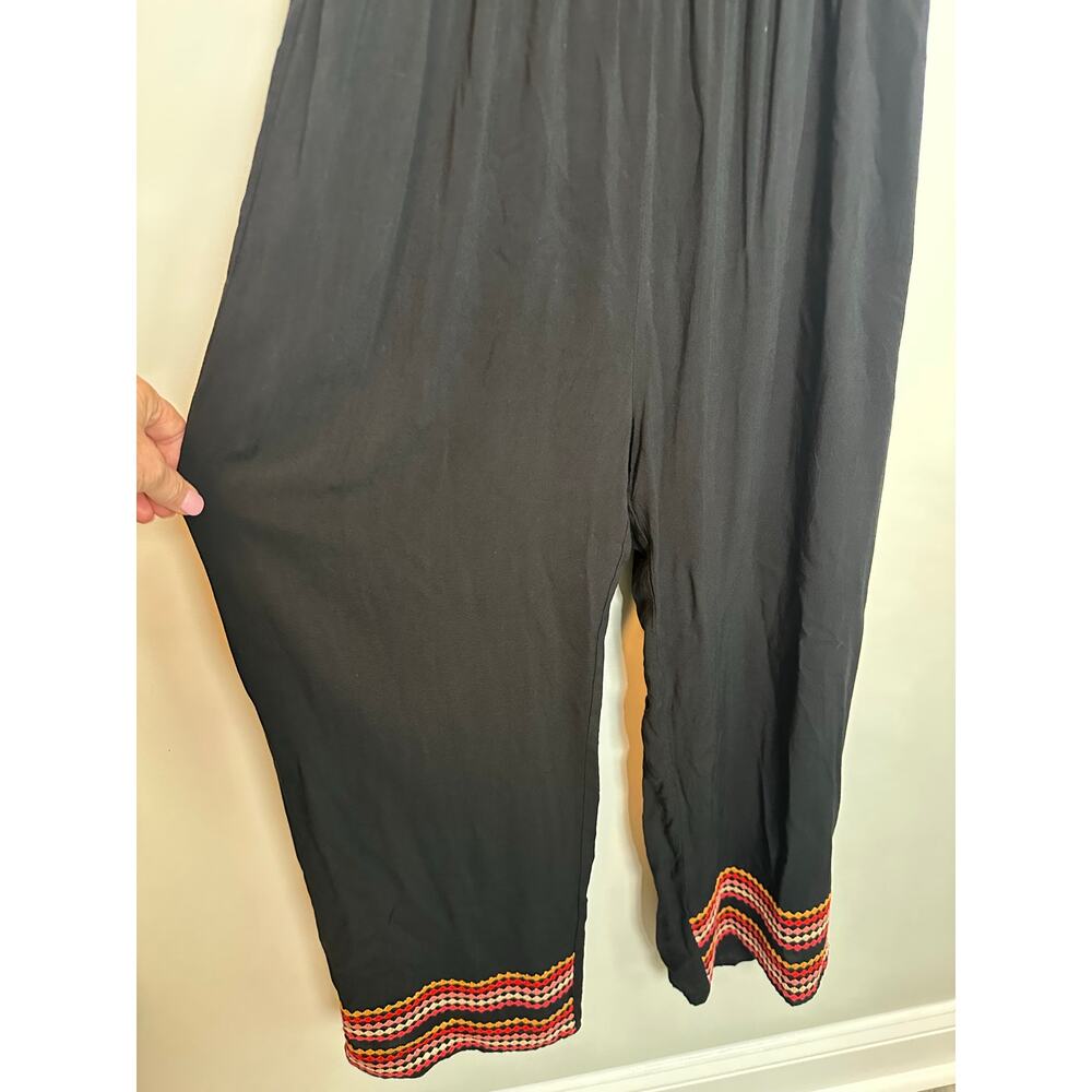 Savanna Jane Embroidered Jumpsuit M Black Floral Boho Wide Leg Flutter Sleeve - Picture 3 of 13